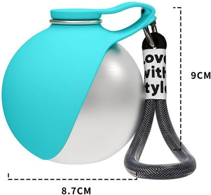 Portable 2-in-1 Stainless Steel Dog Water Bottle with Foldable Silicone Bowl - Perfect for Walks and Hikes (285ml, Blue)